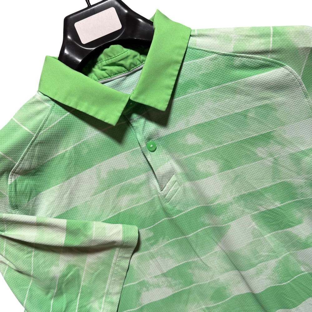 Under Armour Shirt Mens Iso-Chill Polo Large Green Striped Tie Dye Golf